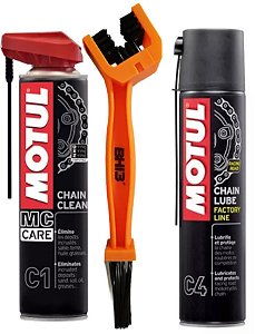 Kit Motul Limpeza E Lubrificação De Relação C1 + C4 + Escova