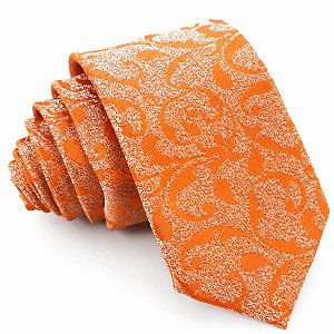 Gravata Slim Floral Laranja Luxo