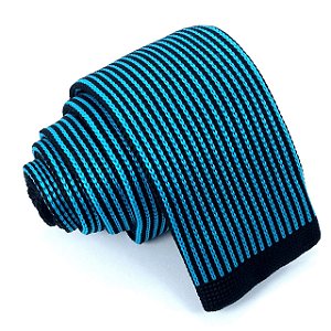 Gravata Crochê Slim Azul Listrada