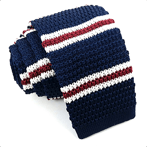 Gravata Crochê Slim Azul Marinho Listrada