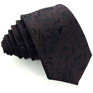 Gravata Slim Trabalhada Marrom Luxo