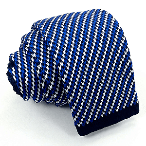 Gravata Slim Crochê Azul Listrada Premium