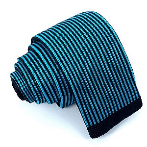 Gravata Slim Crochê Azul Listrada Premium