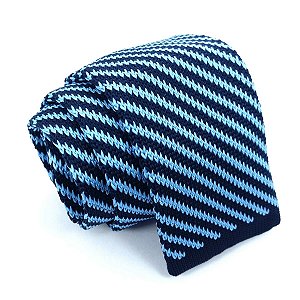 Gravata Slim Crochê Azul Listrada Premium