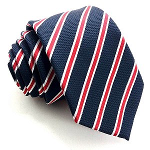 Gravata Slim Azul Listrada Premium