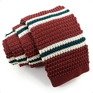 Gravata Slim Crochê Tricô Vermelha Bordô Listrada