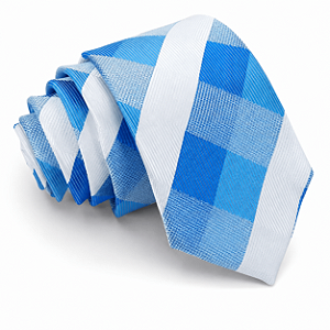 Gravata Slim Xadrez Azul Claro