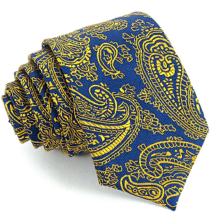 Gravata Slim Paisley Amarela Bordada Linha Premium