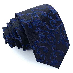 Gravata Slim Azul Bordada Linha Luxo