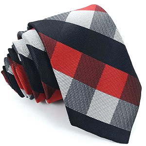 Gravata Slim Xadrez Vermelha e Preta