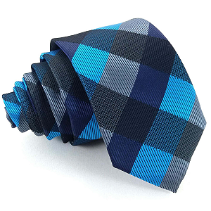 Gravata Slim Xadrez Azul