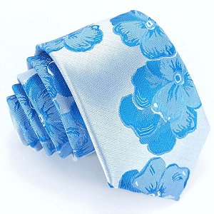 Gravata Slim Floral Azul Serenity Linha Luxo