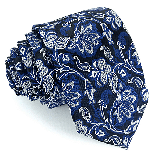 Gravata Slim Floral Azul Linha Premium