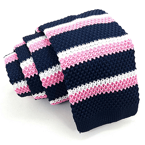 Gravata Slim Crochê Tricô Azul Marinho Listrada