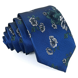 Gravata Slim Floral Azul Marinho Linha Elegante