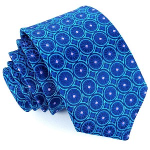 Gravata Slim Azul Bordada Linha Elegante