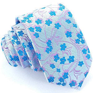 Gravata Slim Floral Azul Serenity Linha Premium