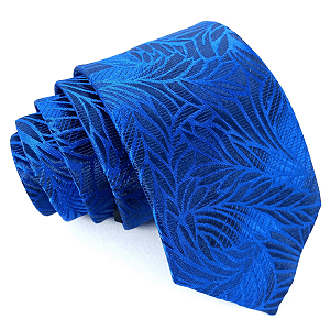 Gravata Slim Folhagem Azul Royal Luxo