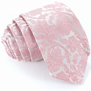Gravata Slim Floral Rosa Linha Elegante