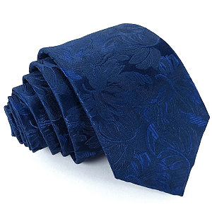 Gravata Slim Floral Azul Marinho Luxo