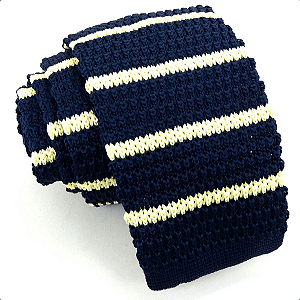 Gravata Slim Crochê Tricô Azul Marinho Listrada