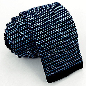 Gravata Slim Crochê Tricô Azul Trabalhada