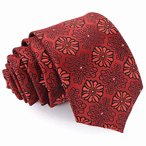 Gravata Slim Floral Vermelha Luxo
