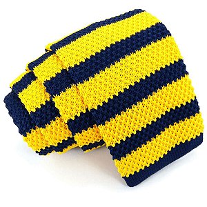 Gravata Slim Crochê Amarela e Azul