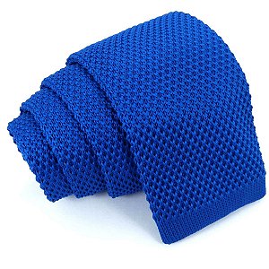 Gravata Slim Crochê Tricô Azul Royal