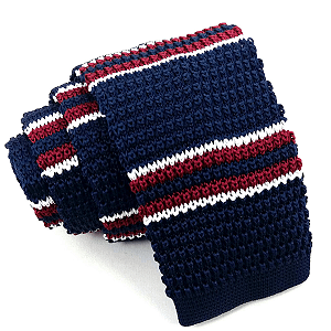 Gravata Slim Crochê Tricô Azul Marinho Listrada