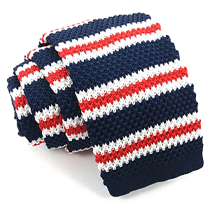 Gravata Slim Crochê Tricô Azul Listrada