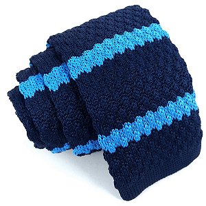 Gravata Slim Crochê Tricô Azul Listrada