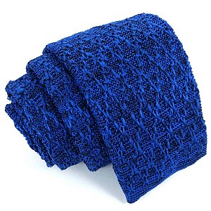 Gravata Slim Crochê Tricô Azul Royal Trabalhada
