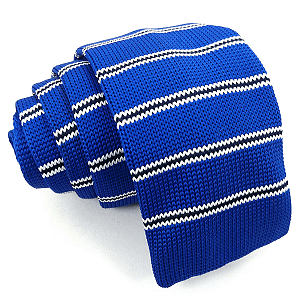 Gravata Slim Crochê Tricô Listrada Azul