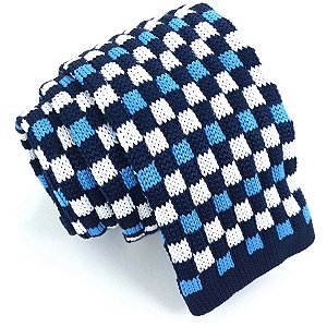 Gravata Slim Crochê Tricô Quadriculada Azul
