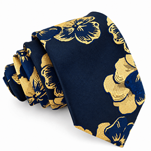 Gravata Slim Floral Preta Premium