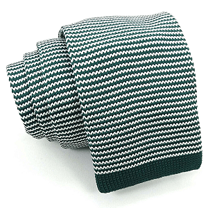Gravata Slim Crochê Tricô Verde Listrada