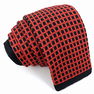 Gravata Slim Crochê Tricô Vermelha Trabalhada