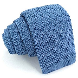 Gravata Slim Crochê Tricô Azul Inverno