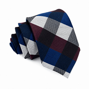 Gravata Slim Xadrez Azul Marinho Premium
