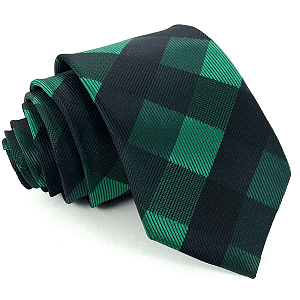 Gravata Slim Xadrez Verde Luxo