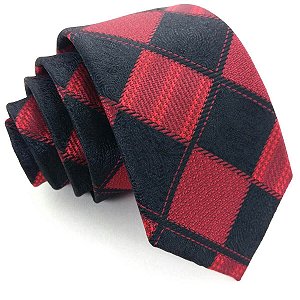 Gravata Slim Xadrez Vermelha Luxo