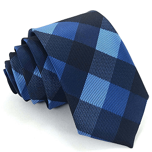 Gravata Slim Xadrez Azul Luxo