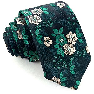 Gravata Slim Floral Verde Linha Premium