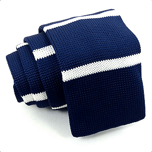 Gravata Slim Crochê Tricô Azul Marinho Listrada