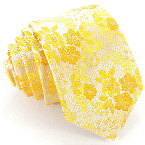 Gravata Slim Floral Amarela Luxo