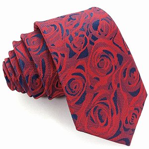 Gravata Slim Floral Vermelha Luxo