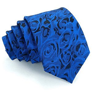 Gravata Slim Floral Azul Royal Luxo