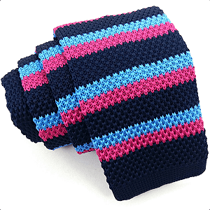 Gravata Slim Crochê Tricô Azul Marinho Listrada