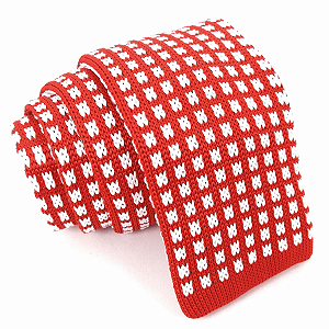 Gravata Slim Crochê Tricô Vermelha Trabalhada